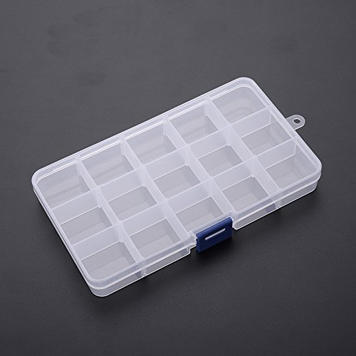 SPHTOEO Adjustable 15-Compartment/Grid Slot Plastic Storage Box Jewelry Bead Tool Container Organizer Case (White)