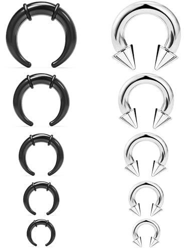 Tvalccoy Septum Stretching Kit 14g 12g 14 8g 6g 4g 14 12 Gauge Big Nose Piercing Rings Stretched Jewelry for Women Men Acrylic Pincher Taper Surgical Steel Horseshoe Internally Threaded
