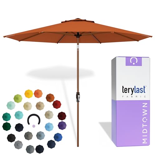 Image of Midtown Umbrellas Wooden 2-8 Ft Patio Umbrella, Terracotta Canopy