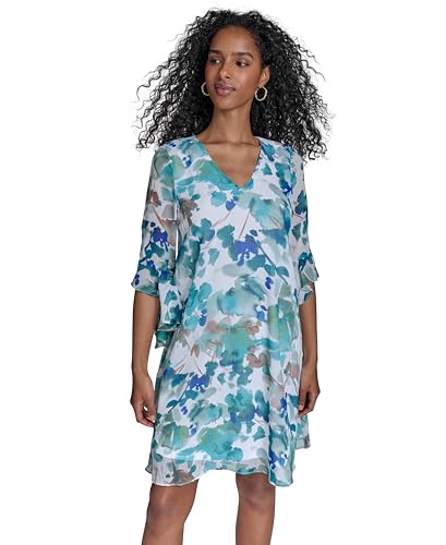 Image of Calvin Klein Floral Chiffon Shift Dress
