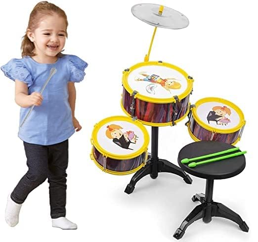 Kabello Musical Instruments Drum Set for Kids | Jazz Drum Set| Musical Drum Set Toy with 3 Drums 1 Stool and 2 Sticks for Toddlers (B0D6LMF4PS) Amazon Price History, Amazon Price Tracker