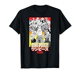 One Piece Anime Character Collage with Stencil Logo T-Shirt