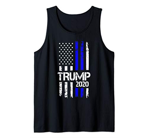 Vintage Thin Blue Line Trump 2020 American Flag Tank Top
