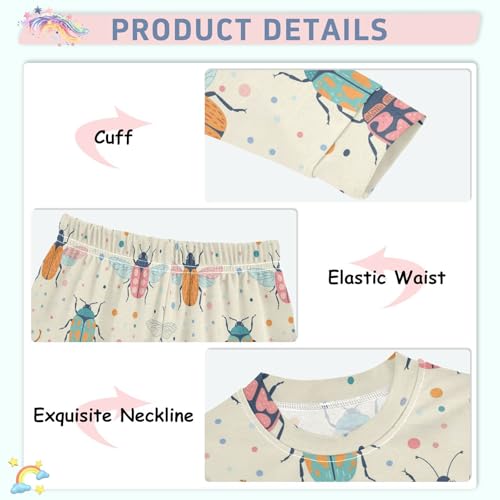 Pajama Sets Long Sleeve Colorful Bugs on Background Soft Comfy Sleepwear 2 Piece PJS 3-8T4