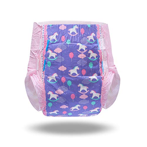 Image of Littleforbig Printed Adult Brief Diapers 10 Pieces - Little Fantasy (Medium 28 inch-38 inch)