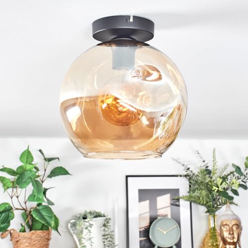 Plafonnier verre ambre structure 25 cm Ripoll abat-jour resistant