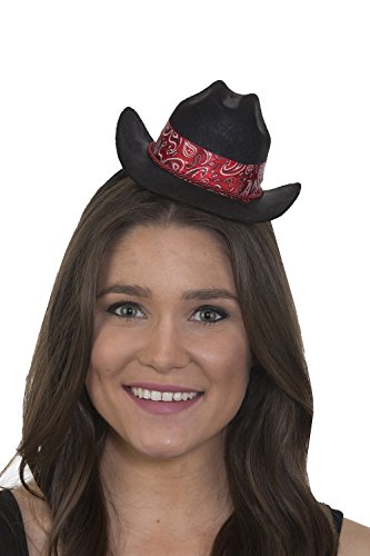 Jacobson Hat Company Mini Cowboy Hat Headband with Red Paisley Band Adult Costume, Black, Adjustable
