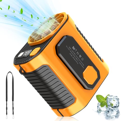 Climatiseur mobile portable, batterie 5000 mAh, 8,5 h, 100 vitesses, extérieur/intérieur/voiture/voyages (orange)