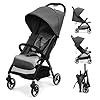 Aptliton Compact Travel Stroller Pushchair from Birth to 22kg (4 Years) – Lightweight One-Hand Fold Buggy with Large Shopping Basket, 175° Recline, 5-Point Harness & EVA Wheels – Cabin Approved
