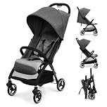 Aptliton Compact Travel Stroller Pushchair from Birth to 22kg (4 Years) – Lightweight One-Hand Fold Buggy with Large Shopping Basket, 175° Recline, 5-Point Harness & EVA Wheels – Cabin Approved
