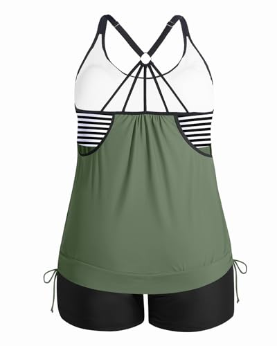 Image of Holipick Plus Size Tankini Swimsuits for Women Two Piece Tummy Control Bathing Suit Blouson Tankini Top with Shorts