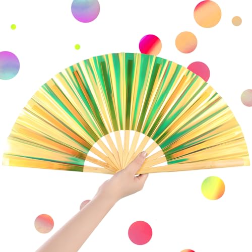 Image of Maitys Large Rave Fan Folding Handheld Fans 13'' Clap Fans for Line Dancing Clack Fan Holographic Festival Accessory for Martial Art Gift Performance, Includes 2 Pouch