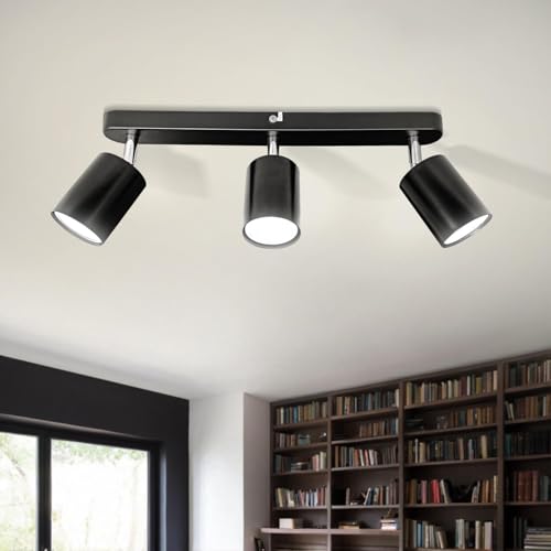 Sweier 3 Way Adjustable Ceiling Spotlight, Ceiling Strip Light (Matte Black) 3x5W Cool White 6000K GU10 Ceiling Light (Light Source Included) Can be Mounted on Ceiling or Wall Spotlights