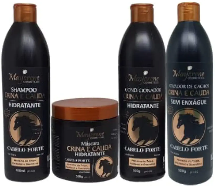 Kit Capilar Crina E Cauda Maycrene - Força, Brilho e Crescimento (Shampoo + Condicionador + Mascara + Ativador) 4x500ml