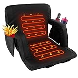 LILYPELLE Heated Stadium Seats for Bleachers with Back Support, Arm Support, Storage Pockets – Bleacher Chairs with 3 Level Heating - USB Heated Camping Chair, Black