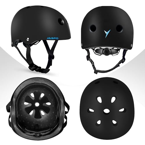 Image of Jaspo Vault Adjustable Helmet, ABS Shell Black EPS Foam, Dial Adjuster, Lightweight,Comfort fit, Perfect for Skating-Cycling-Skateboarding and Scooter (Black (Helmet Only), Medium (53 to 56 cms))