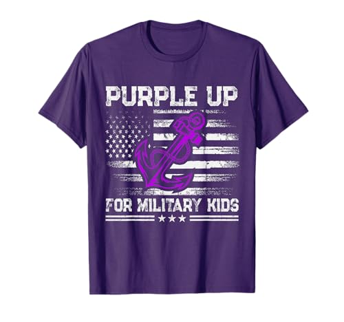 Purple Up For Military Kids Military Child Month Bandera de Estados Unidos Camiseta