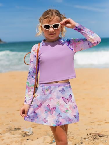 Image of WDIRARA Girl's 3 Piece Butterfly Print Tankini Swimwear Set Boho Raglan Sleeve Bikini Sets Bathing Suit