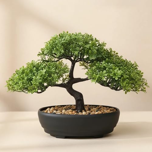 ALAGIRLS Artificial Bonsai Tree Fake Juniper Plants Indoor Small Fake Bonsai Tree Indoor with Pot and Pebbles Artificial Bonsai Tree Indoor for Desk Home Office Bathroom Shelf Decorations