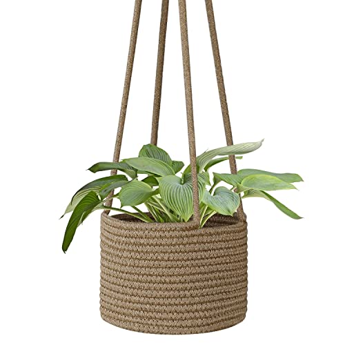 Flexzion Makramee Blumenampel bis zu 17,8cm Pflanzen, Hängende Blumentopf mit 50,8cm Baumwollseil, Hängeampel Halter Aufhänger Boho Deko Wanddekoration für Innen Außen Balkon, Braun