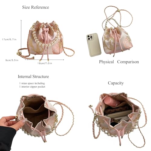 Bucket Bag for Women, Small Pearl Drawstring Handbags, Hobo Purse3