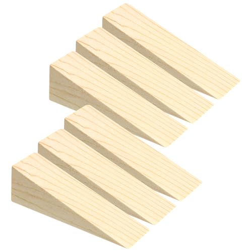 6 PCS Wood Wedge Door Wedge Stopper Wooden Shims Non Slip Triangle Firefighter Wedges Security Door Stopper Fit for Bottom of Doors on Tile, Concrete, Carpet, Wooden Floor, Solid Block