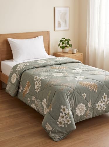 Image of Mafatlal 120 GSM Tulip Single AC Comforter Blanket | Premium Reversible Microfiber Quilt | Ultra Soft Lightweight All Season Bedding Duvet for Single Bed | 154 x 228 cm | Slate Grey