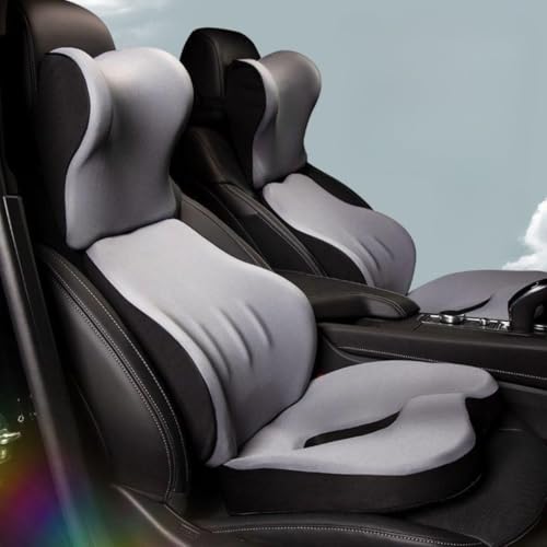Image of STARQ Premium Car Seat Cushions Combo Seat Back Support, Neck Rest Pillow, Seat Cushion for Driving Seat Memory Foam, Cotton Cover Ergonomic Car Cushions Pillows (Grey)