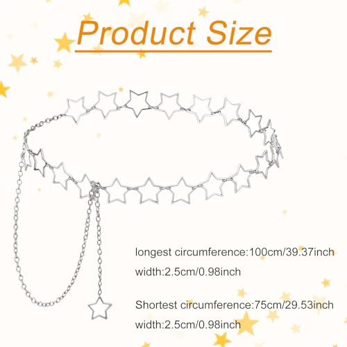 Metal Star Waist Chain for Women, Silver Women's Chain Belt Adjustable Body Chains with Long Tassel Trendy Western Belly Chains Belt for Women Girls Dresses Skirts Jeans2