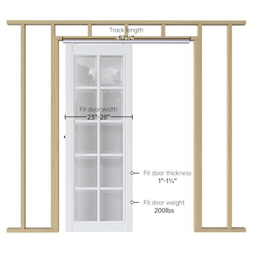 Image of EaseLife 4.6FT /55in Sliding Pocket Door Hardware Kit,Commercial Grade,Aluminum Box Rail Kit,Slide Smoothly Quietly,Easy Install,No Door (51.5in Track for 23 inch~28 inch Wide Single Door)