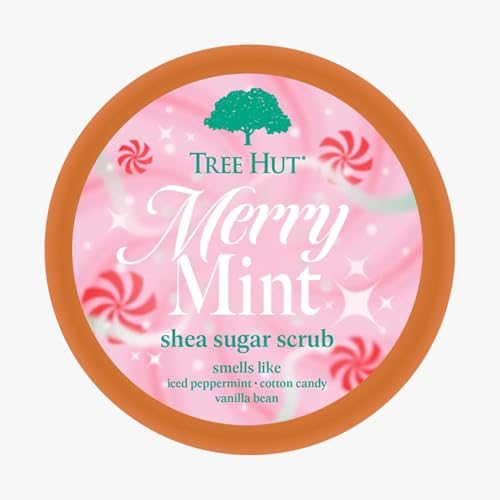 Image of Tree Hut Merry Mint Shea Sugar Scrub, Exfoliating & Hydrating Body Scrub with Shea Butter & Essential Oils, Smooth Skin, For All Skin Types, Holiday Gift & Stocking Stuffer, Vegan, 18 oz (Pack of 2)