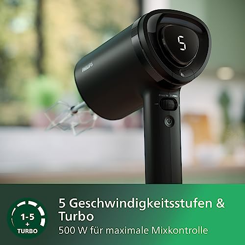 Philips Handmixer 5000 Series, 3-in-1-Handmixer, Leistungsstarker Motor (500 W), Smarter Aufbewahrungsbecher, 5 Geschwindigkeitsstufen, Anti-Spritz-Schutz, Schwarz (HR3781/20) 3