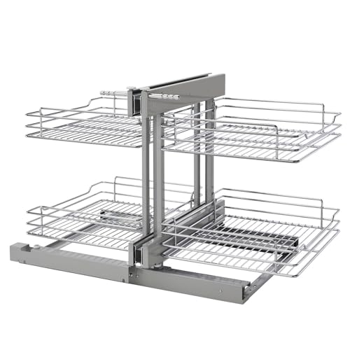 Image of Rev-A-Shelf Chrome Two-Tier Wire Bottom Pullout Organizer with Soft-Close for Blind Corner Base Kitchen Cabinets, Adjustable 4-Basket Storage System, Min Opening Width of 18 inch, 5PSP-18SC-CR