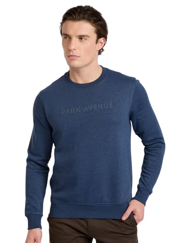 Image of Park Avenue Men Full Sleeve Slim Fit Solid Pattern Cotton Polyester Blend Regular Neck Regular Neck Casual Sweatshirt
