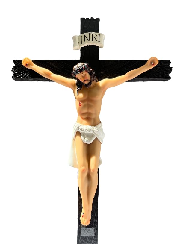 Biblegifts Florentine Resin Hanging Crucifix 12 inch Cross Easter Worship Gift, Brown, 31L x 21W cm - Image 4