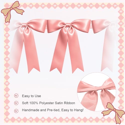 Image of 2 Strings of 16PCS Rose Gold Pink Bow Garlands Banner Decoration,Pre-Strung Satin Ornaments for Birthday,Bachelorette Party,Bridal Shower,Wedding,Engagement,Baby Shower,Graduation Decor,Anniversary