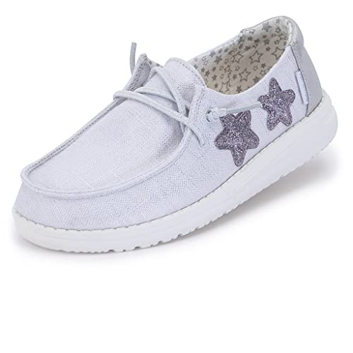 Image of Hey Dude Girls Wendy Youth MOC Toe Shoes, Star Silver, 5 AU