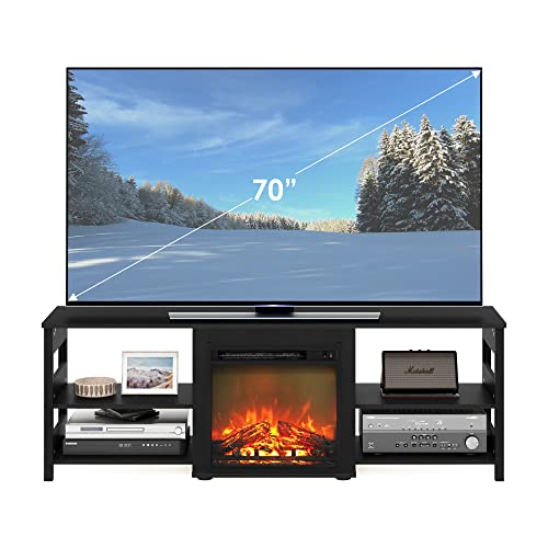 Image of Furinno Classic 70 Inch TV Stand with Fireplace, Americano