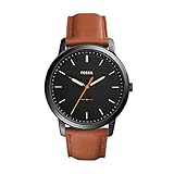 Fossil Men's The Minimalist Quartz Stainless Steel and Leather Three-Hand Watch, Color: Black, Luggage (Model: FS5305)