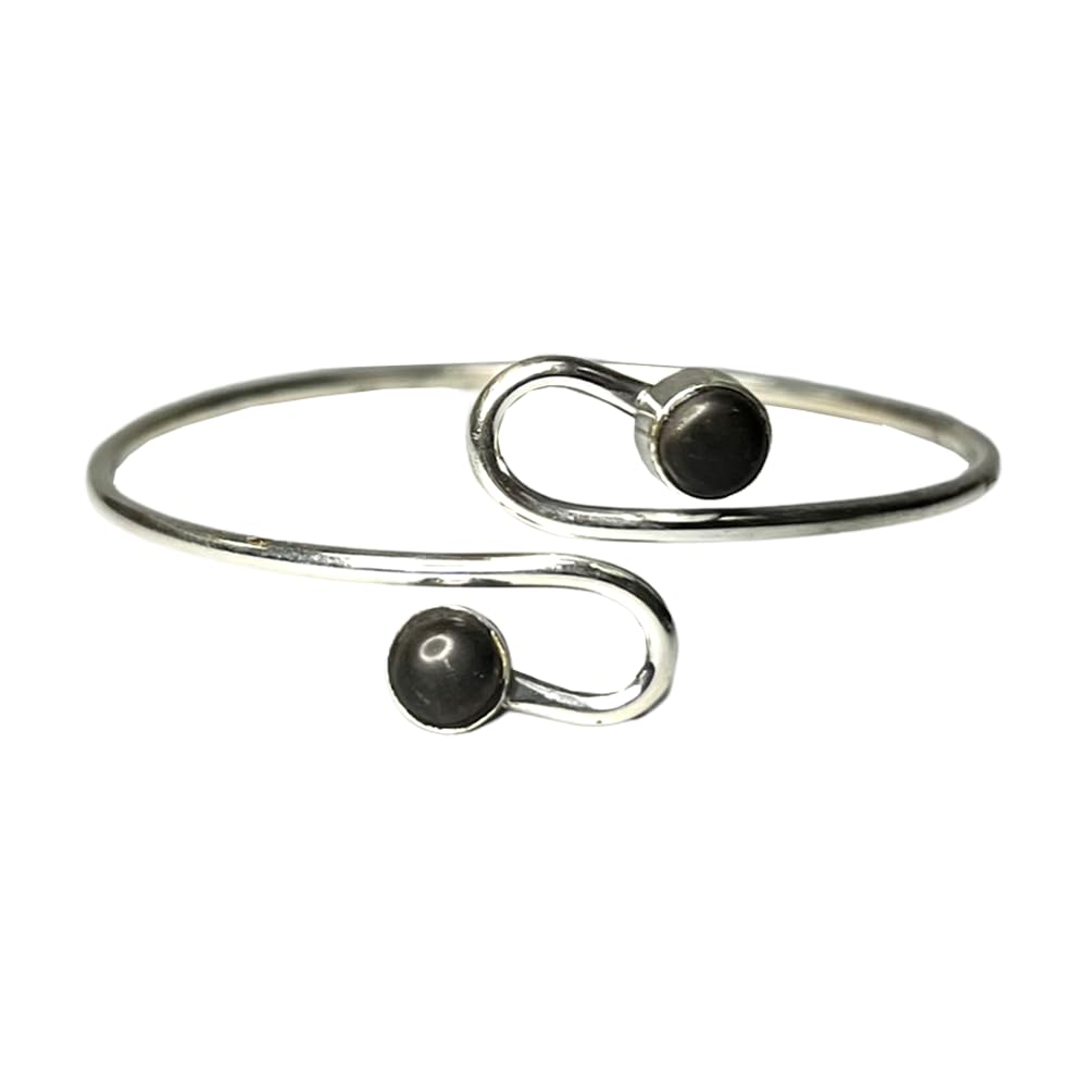 VIE Silver Plated Adjustable Serpentine Cuff Bangle, Black Agate