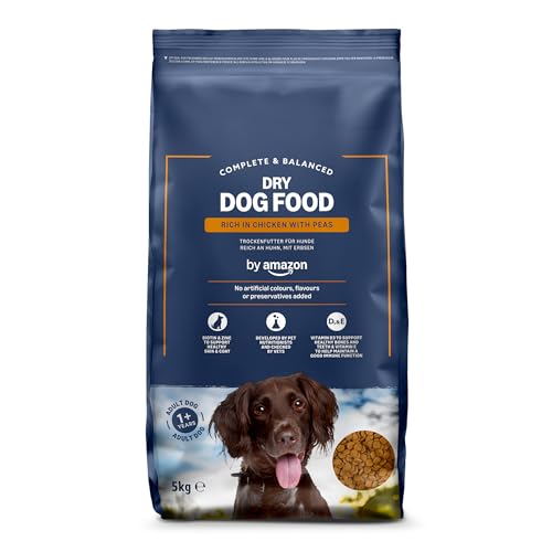 by Amazon - Alimento secco completo per cani adulti ricco di pollo con piselli, 1 Confezione da 5 kg