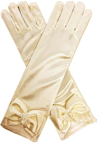 Image of FancyDressWale Girls Satin Long Gloves for Princess Dress Up Party With Bows