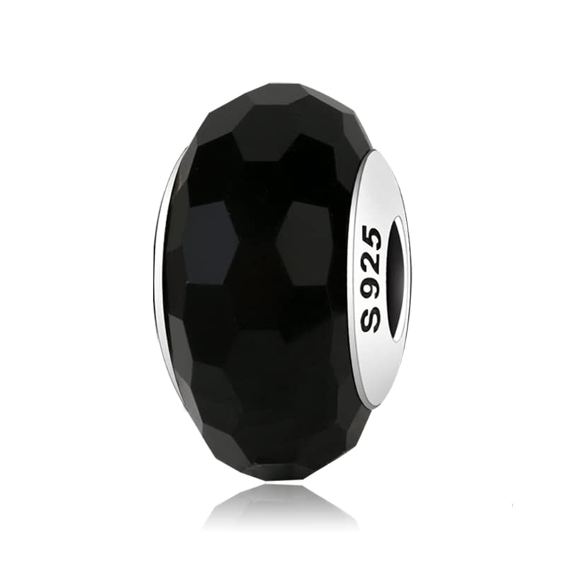 Charm Murrina negro cristal de Murano negro en plata 925 - Les Folies (Modelo Pandora), Plata esterlina Vidrio templado, Circonita cúbica