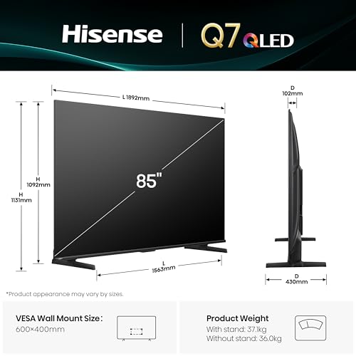 TV Mini LED QLED Hisense 4K UHD 85U7Q 215 cm 2025 - vue 9