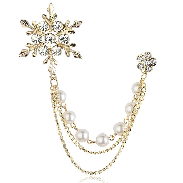 Brooch Men's Eye Catching Stone Studded Snow Flake With Three Chain Pin Brooch-image-36