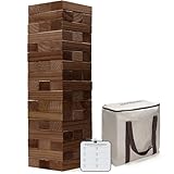 GoSports Large Dark Stain Toppling Tower with Bonus Rules | Starts at 1.5' and Grows to Over 3' | Made from Premium Brown Stained Blocks