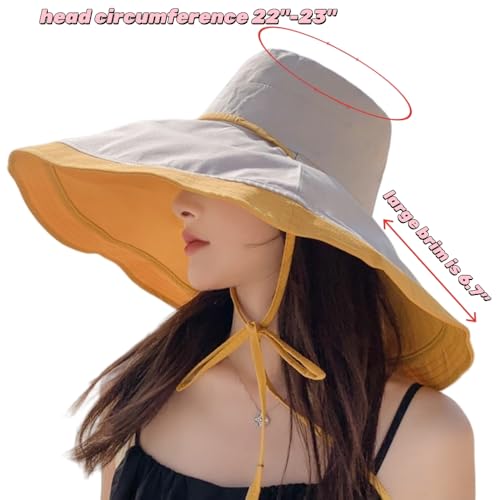 Chapéu de sol feminino de aba super larga de algodão flexível com borda com fio reversível embalável