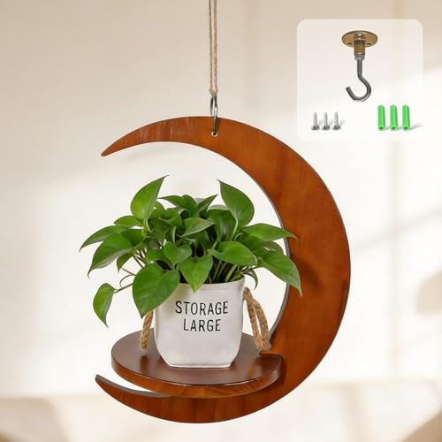 Yohsnor Hanging Plant Tray - Wall Mounted Wooden Rack for Flower Display, Ceiling & Window Hanging Planter, Ideal for Bohemian Home Decor Option