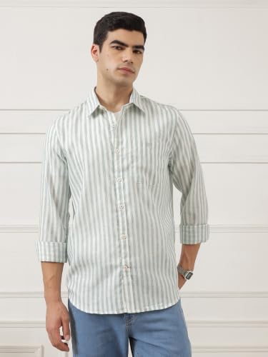 Image of Thomas Scott Men's | Stripes | Full Sleeve | Regular Fit | Linen Blend | Spread Collar | Casual Shirt