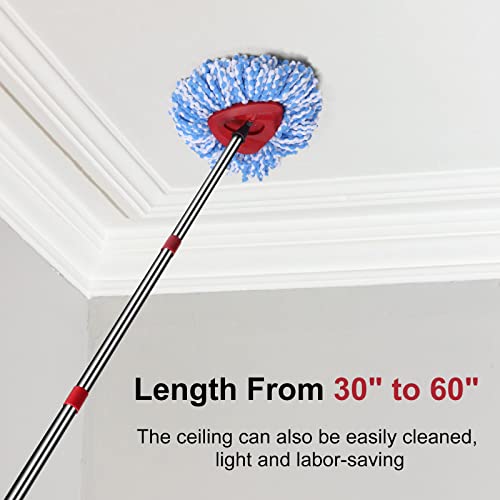 Spin Mop Replacement Handle - Crthl 4-Section 2.5-To-5 Foot Mop Replacement Stick Compatible With Triangle Spin Mop Base, Easywring Mop Refills For Floor Cleaning (Red, 4-Section, Mop Handle) #TOP4
